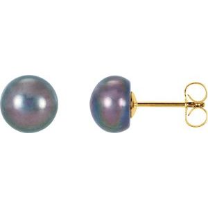 14K Yellow Freshwater Cultured Black Button Pearl Earrings - Siddiqui Jewelers
