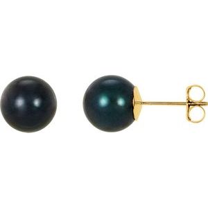 14K Yellow 8 mm Black Akoya Cultured Pearl Earrings-Siddiqui Jewelers