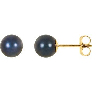 14K Yellow 6 mm Black Akoya Cultured Pearl Earrings-Siddiqui Jewelers