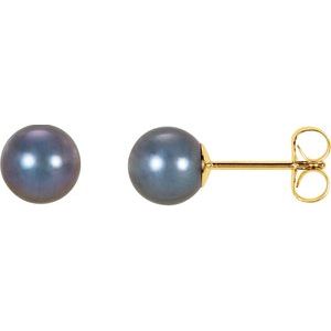 14K Yellow 6.5-7 mm Black Freshwater Cultured Pearl Earrings - Siddiqui Jewelers