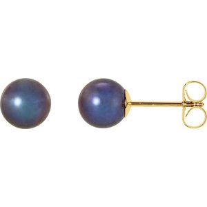 14K Yellow 5.5-6 mm Black Freshwater Cultured Pearl Earrings - Siddiqui Jewelers