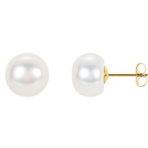 14K Yellow 10 mm to 11 mm Freshwater Cultured Pearl Earrings - Siddiqui Jewelers