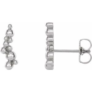 14K White Beaded Ear Climbers - Siddiqui Jewelers