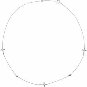 14K White 1/10 CTW Diamond 5-Station Cross Adjustable 16-18” Necklace - Siddiqui Jewelers