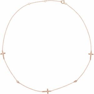 14K Rose 1/10 CTW Diamond 5-Station Cross Adjustable 16-18” Necklace - Siddiqui Jewelers