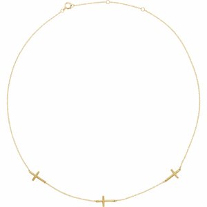 14K Yellow 3-Station Cross Adjustable 16-18” Necklace  -Siddiqui Jewelers