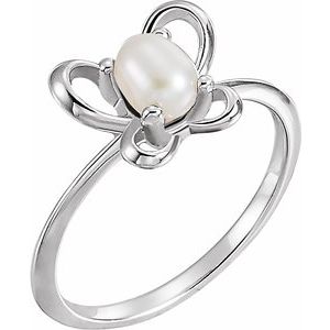 14K White 4x3 mm Pearl June Youth Butterfly Birthstone Ring - Siddiqui Jewelers