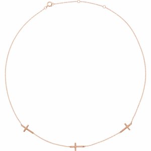14K Rose 3-Station Cross Adjustable 16-18”  Necklace  -Siddiqui Jewelers