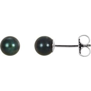 14K White 5 mm Black Akoya Cultured Pearl Earrings-Siddiqui Jewelers