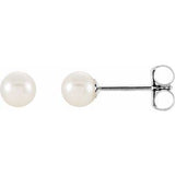 14K White 4 mm White Akoya Cultured Pearl Earrings-Siddiqui Jewelers