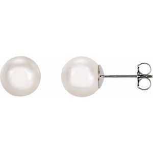 14K White 8 mm White Akoya Cultured Pearl Earrings-Siddiqui Jewelers