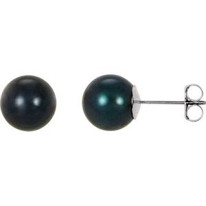 14K White 8 mm Black Akoya Cultured Pearl Earrings-Siddiqui Jewelers