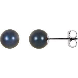 14K White 6 mm Black Akoya Cultured Pearl Earrings-Siddiqui Jewelers