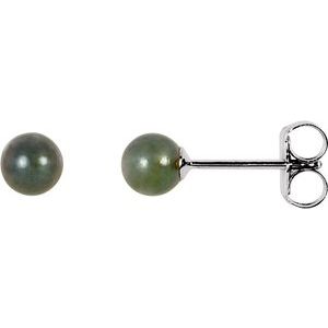 14K White 4 mm Black Akoya Cultured Pearl Earrings-Siddiqui Jewelers