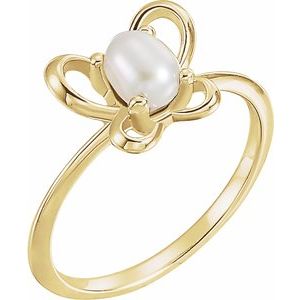 14K Yellow 4x3 mm Pearl June Youth Butterfly Birthstone Ring - Siddiqui Jewelers