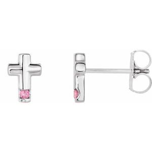 14K White Pink Tourmaline Cross Earrings - Siddiqui Jewelers