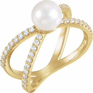 14K Yellow Freshwater Cultured Pearl & 1/3 CTW Diamond Ring - Siddiqui Jewelers