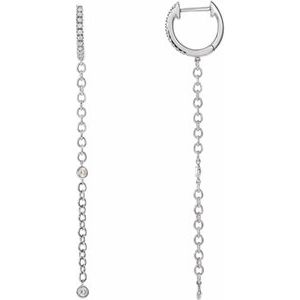 14K White 1/4 CTW Diamond Hinged Hoop Chain Earrings - Siddiqui Jewelers