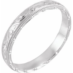 14K White 3 mm Design-Engraved Milgrain Band Size 4.25 - Siddiqui Jewelers