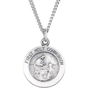Sterling Silver 15 mm First Communion Medal 18" Necklace - Siddiqui Jewelers