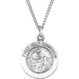 Sterling Silver 18 mm First Communion Medal 18" Necklace - Siddiqui Jewelers