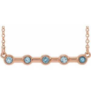 14K Rose Aquamarine Bezel-Set Bar 18" Necklace - Siddiqui Jewelers