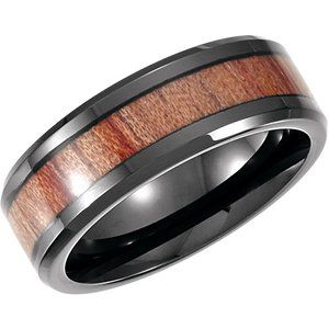Black PVD Cobalt 8 mm Casted Band With Wood Inlay Size 14-Siddiqui Jewelers