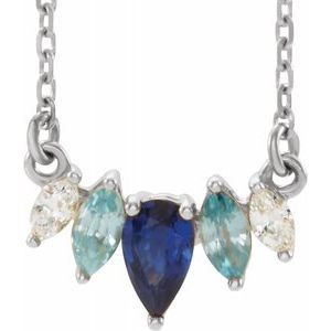 14K White Multi-Gemstone & .07 CTW Diamond Curved Bar 16" Necklace - Siddiqui Jewelers