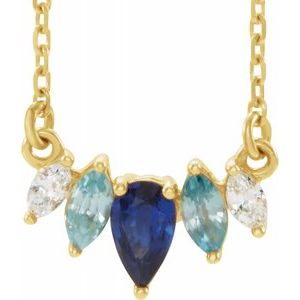 14K Yellow Multi-Gemstone & .07 CTW Diamond Curved Bar 18" Necklace - Siddiqui Jewelers