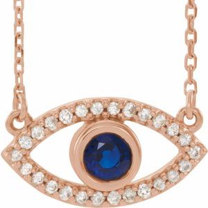 14K Rose Blue Sapphire & White Sapphire Evil Eye 16" Necklace - Siddiqui Jewelers