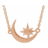 14K Rose Crescent Moon & Star 16-18" Necklace - Siddiqui Jewelers