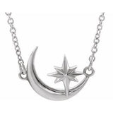 14K White Crescent Moon & Star 16-18" Necklace - Siddiqui Jewelers