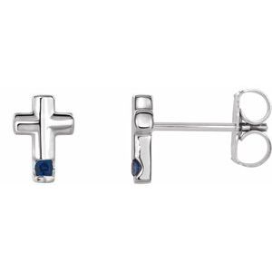 14K White Blue Sapphire Cross Earrings - Siddiqui Jewelers
