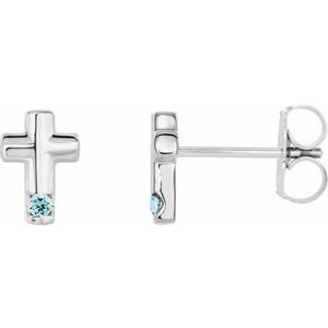 14K White Aquamarine Cross Earrings - Siddiqui Jewelers