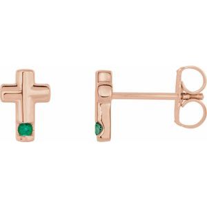 14K Rose Emerald Cross Earrings - Siddiqui Jewelers
