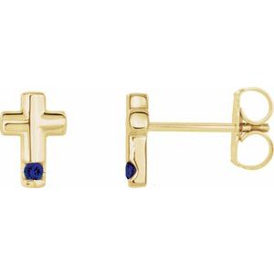14K Yellow Blue Sapphire Cross Earrings - Siddiqui Jewelers