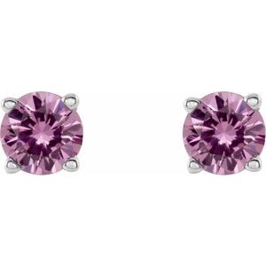 14K White 4 mm Natural Pink Sapphire Stud Earrings Siddiqui Jewelers
