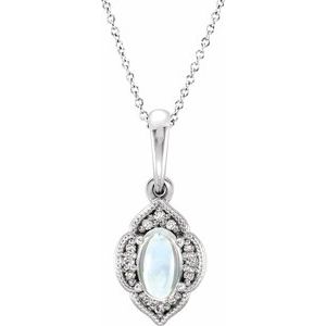 14K White Rainbow Moonstone & .03 CTW Diamond Clover 16-18" Necklace - Siddiqui Jewelers
