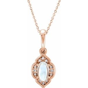 14K Rose Rainbow Moonstone & .03 CTW Diamond Clover 16-18" Necklace - Siddiqui Jewelers