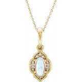 14K Yellow Rainbow Moonstone & .03 CTW Diamond Clover 16-18" Necklace - Siddiqui Jewelers