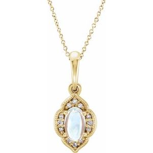 14K Yellow Rainbow Moonstone & .03 CTW Diamond Clover 16-18" Necklace - Siddiqui Jewelers