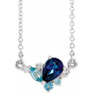 Sterling Silver Imitation Multi-Gemstone & .06 CTW Diamond 18" Necklace - Siddiqui Jewelers