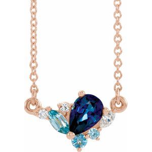 14K Rose Multi-Gemstone & .06 CTW Diamond 18" Necklace - Siddiqui Jewelers