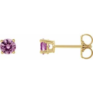 14K Yellow 5 mm Round Pink Sapphire Earrings - Siddiqui Jewelers