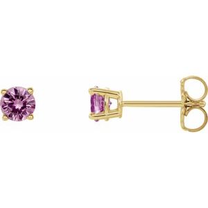 14K Yellow 4 mm Natural Pink Sapphire Stud Earrings Siddiqui Jewelers