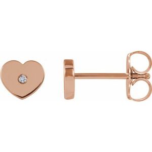 14K Rose .01 CTW Diamond Solitaire Heart Youth Earrings - Siddiqui Jewelers