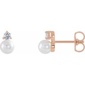 14K Rose Freshwater Cultured Pearl & 1/8 CTW Diamond Earrings - Siddiqui Jewelers