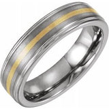 Tungsten 6 mm Ridged Band with 14K Yellow Inlay Size 7 - Siddiqui Jewelers