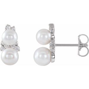 14K White Freshwater Cultured Pearl & 1/10 CTW Diamond Ear Climbers - Siddiqui Jewelers