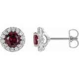 14K White Chatham® Lab-Created Ruby & 1/4 Diamond Earrings - Siddiqui Jewelers